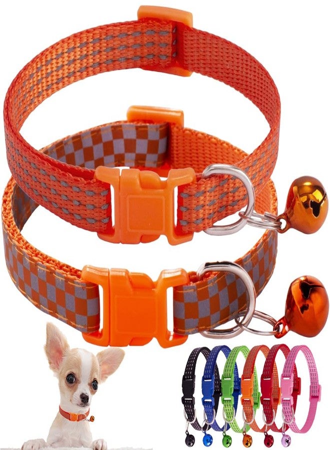 Weimostar Orange Puppy Collar with Bell, 2 Pack Reflective XS Dog Collars with Bell Adjustable Buckle for XXS Extra Small Tiny Female Girl Boy Pets Cat Kitten Yorkie Teacup X-Small - Image 1